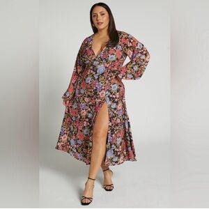 Showpo Floral Midi Dress - Black and Multicolor